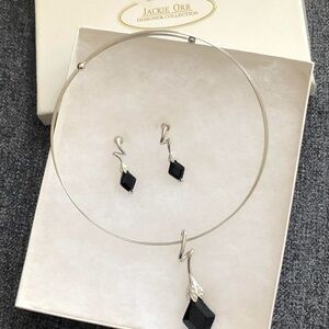 Silver and Black Onyx Jewelry Set Vintage Jackie Orr Designer Collection